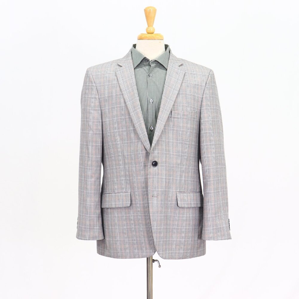 Haggar 44R Gray Check 2-Button Sport Coat Blazer Jacket T322